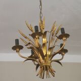Gold plated tole wheatsheaf chandelier by Hans Kögl, 1960s