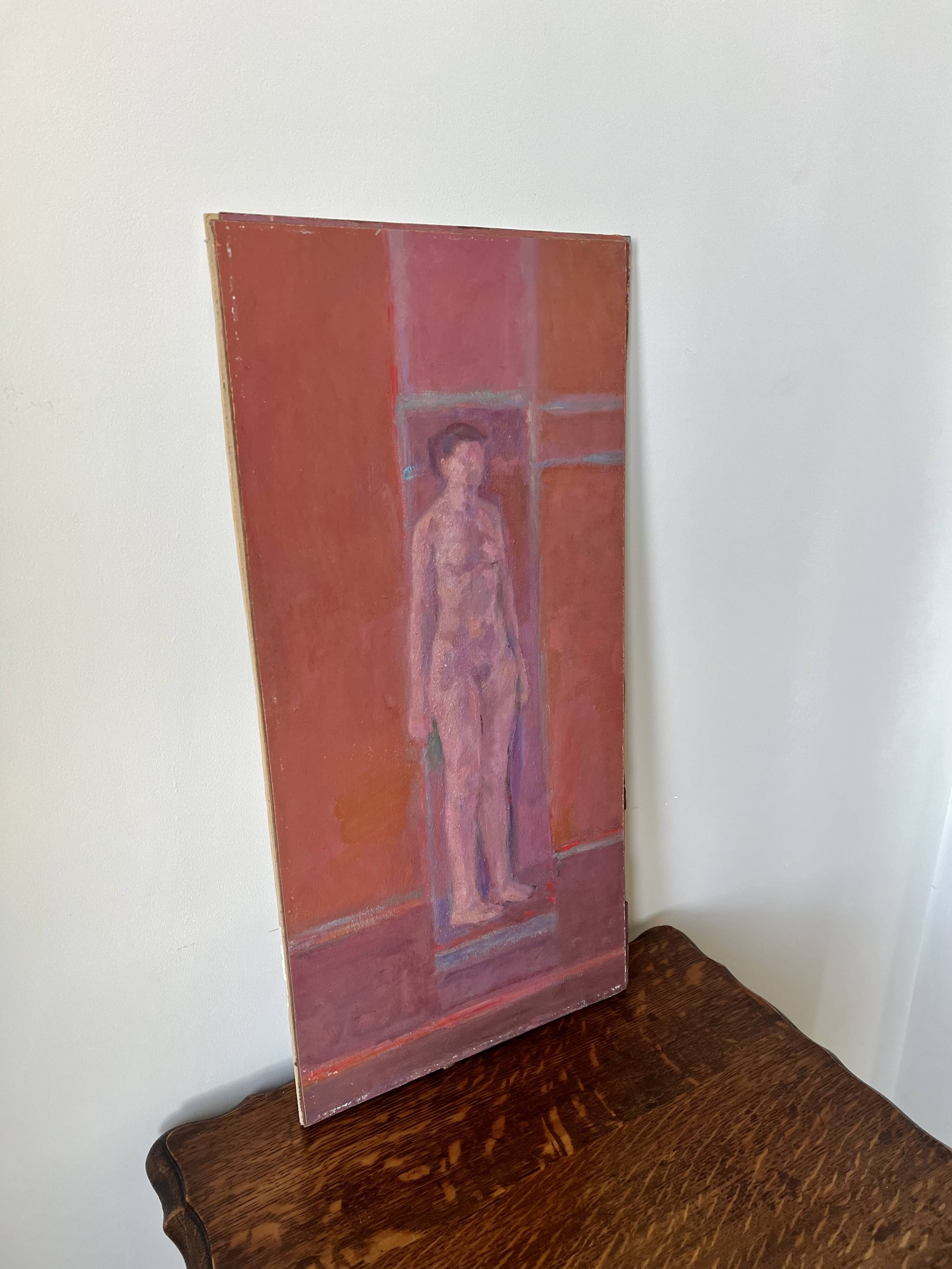Nude figure. Oil painting on board. Mid 20th century, signed and dated 1974
