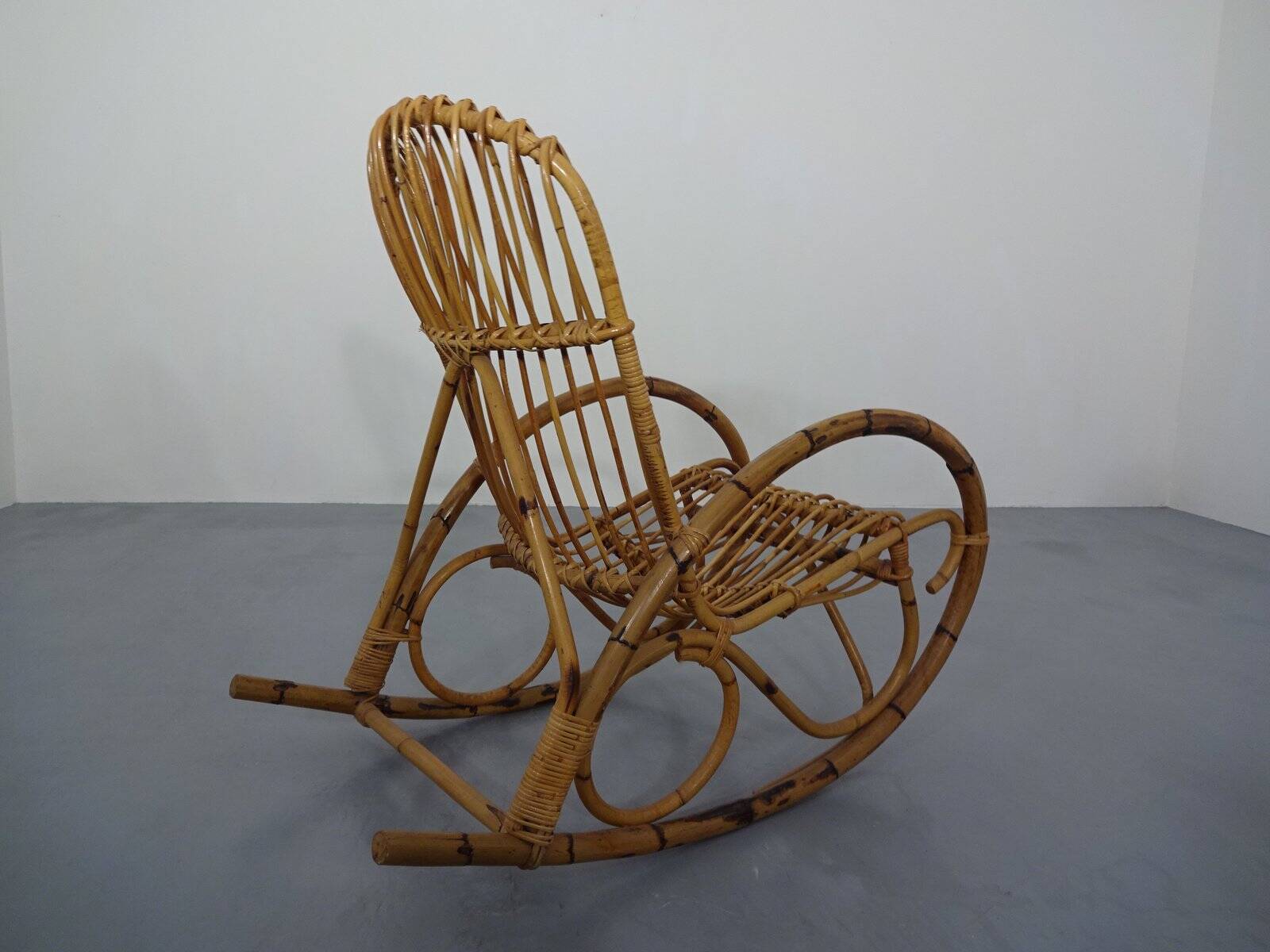Mid-Century Italian Bamboo Rocking Chair, 1950s