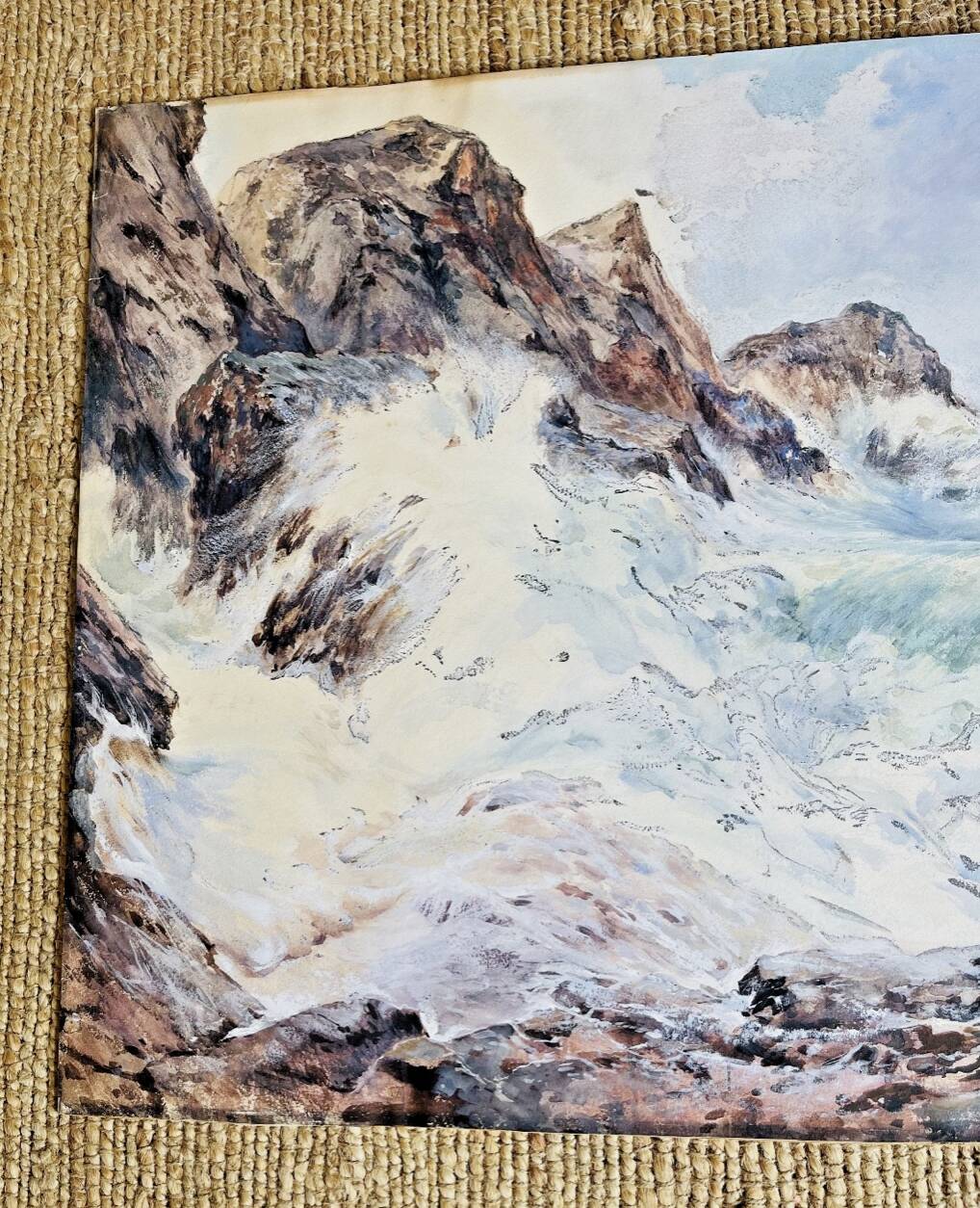 Watercolor Maurice Perronnet (1877-1950) Wave breaking against a rock