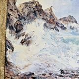 Watercolor Maurice Perronnet (1877-1950) Wave breaking against a rock
