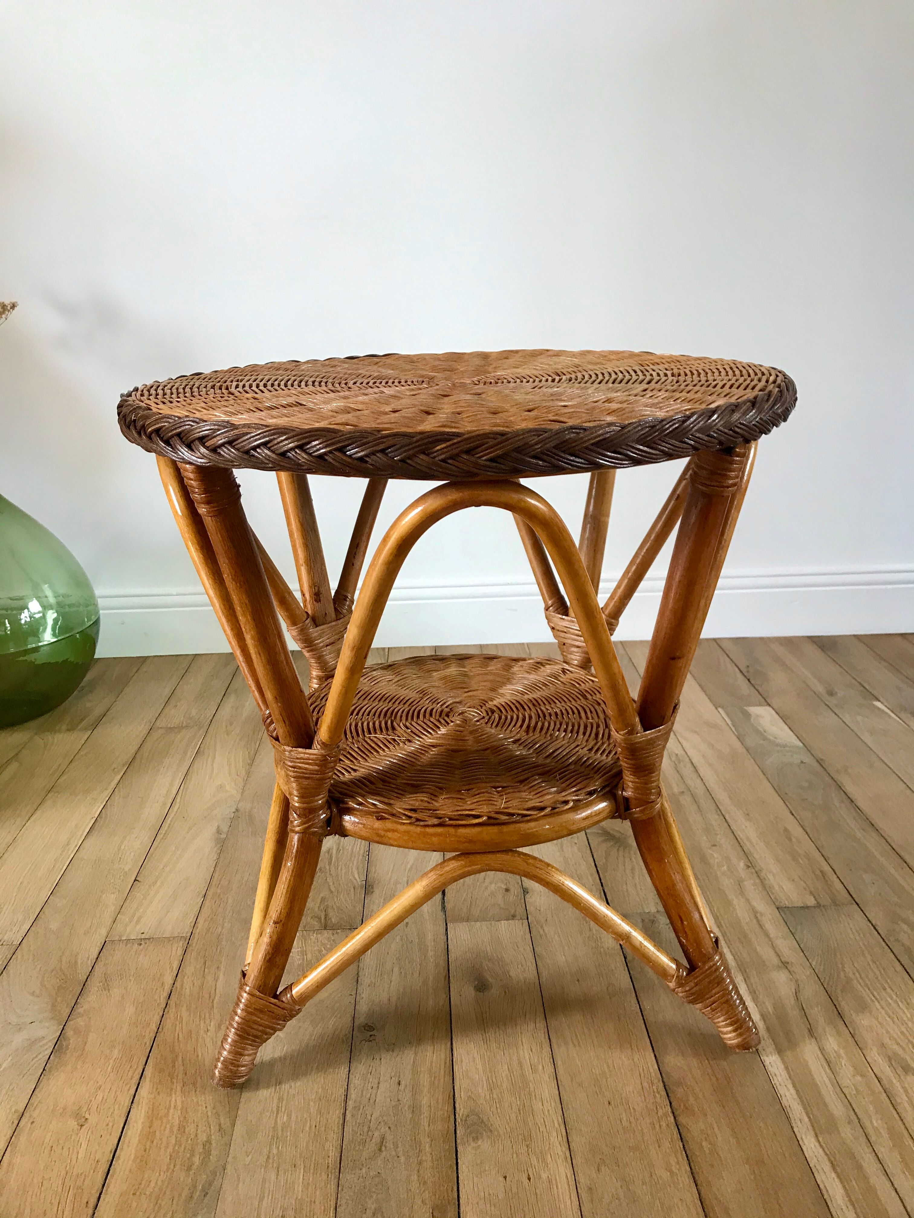 Round rattan coffee table double floor 60s