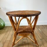 Round rattan coffee table double floor 60s