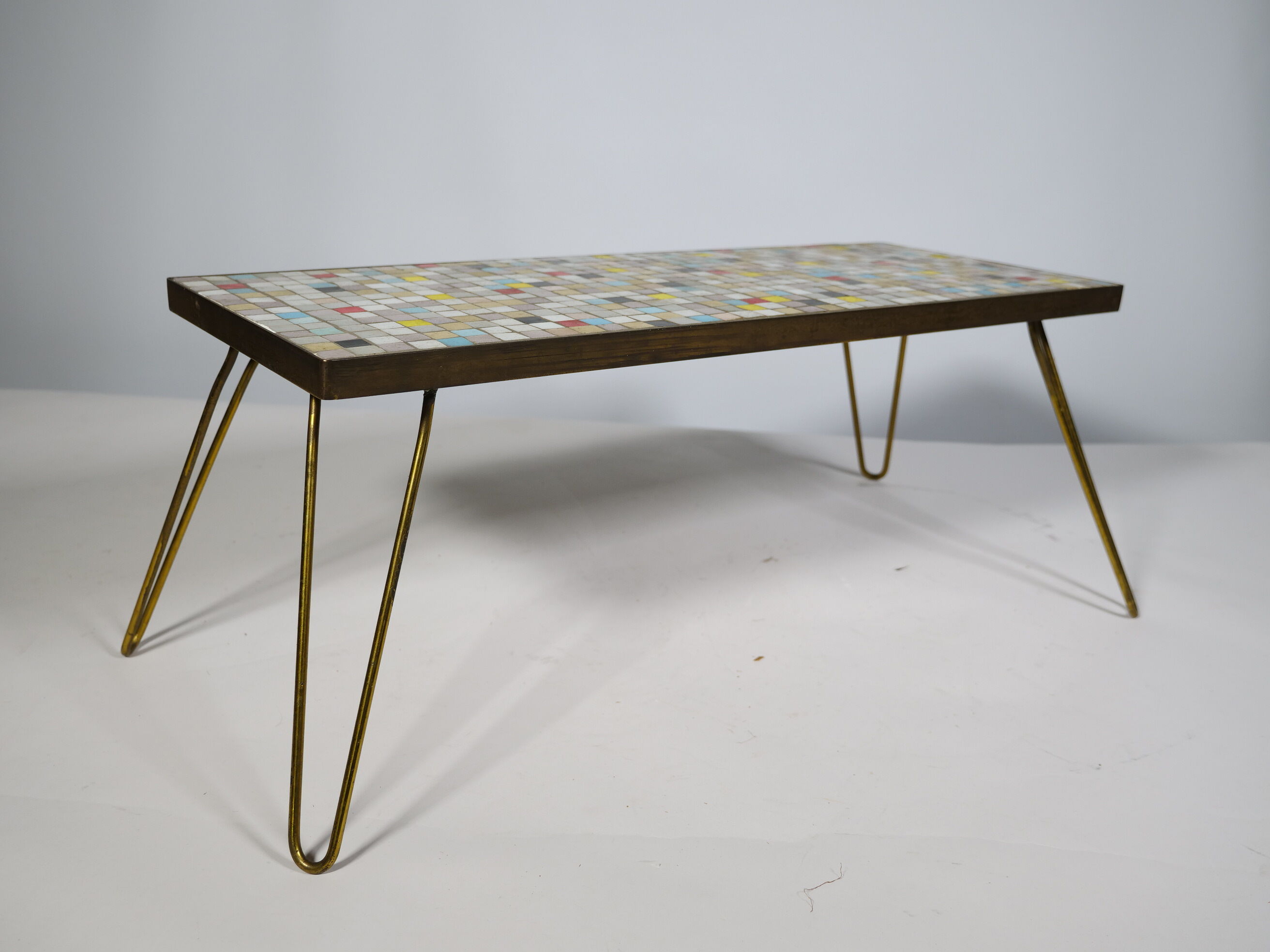 Mid Century Mosaic Plant Stand with orgin Hairpin Legs, 1950s