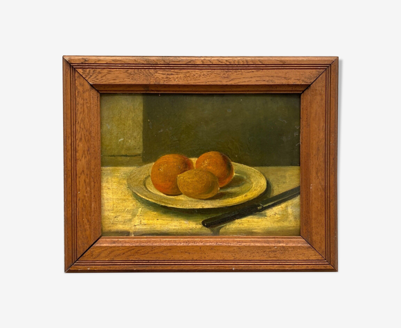 Huile sur carton nature morte aux fruits XXeme