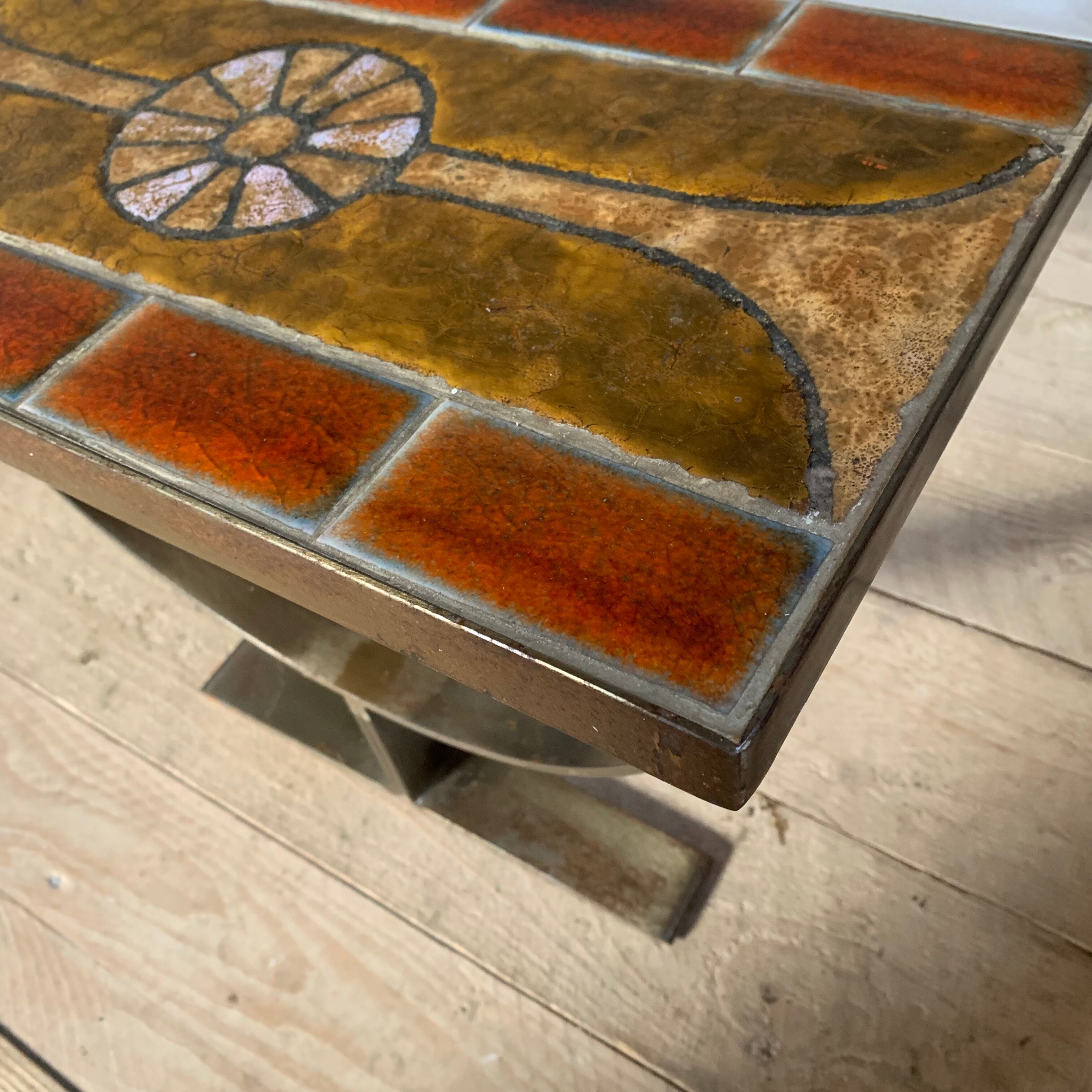 Ceramic coffee table and brushed steel by Jean Gregorieff