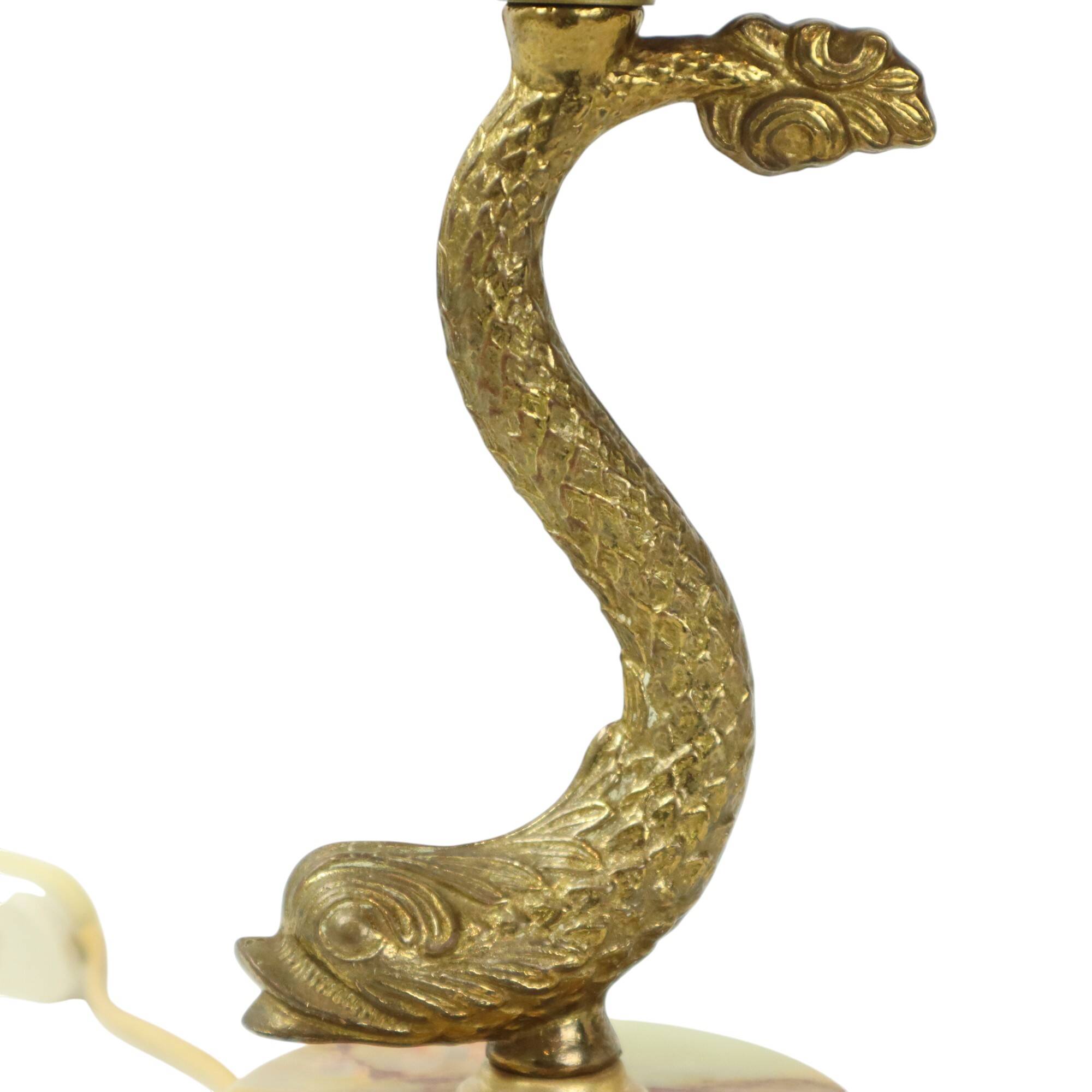 Classic Table Lamp Fish Dolphin Brass Onyx Marble