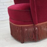 1970s, Danish highback armchair, red furniture velour, beech wood.