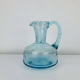 Vintage blue bubble glass pitcher