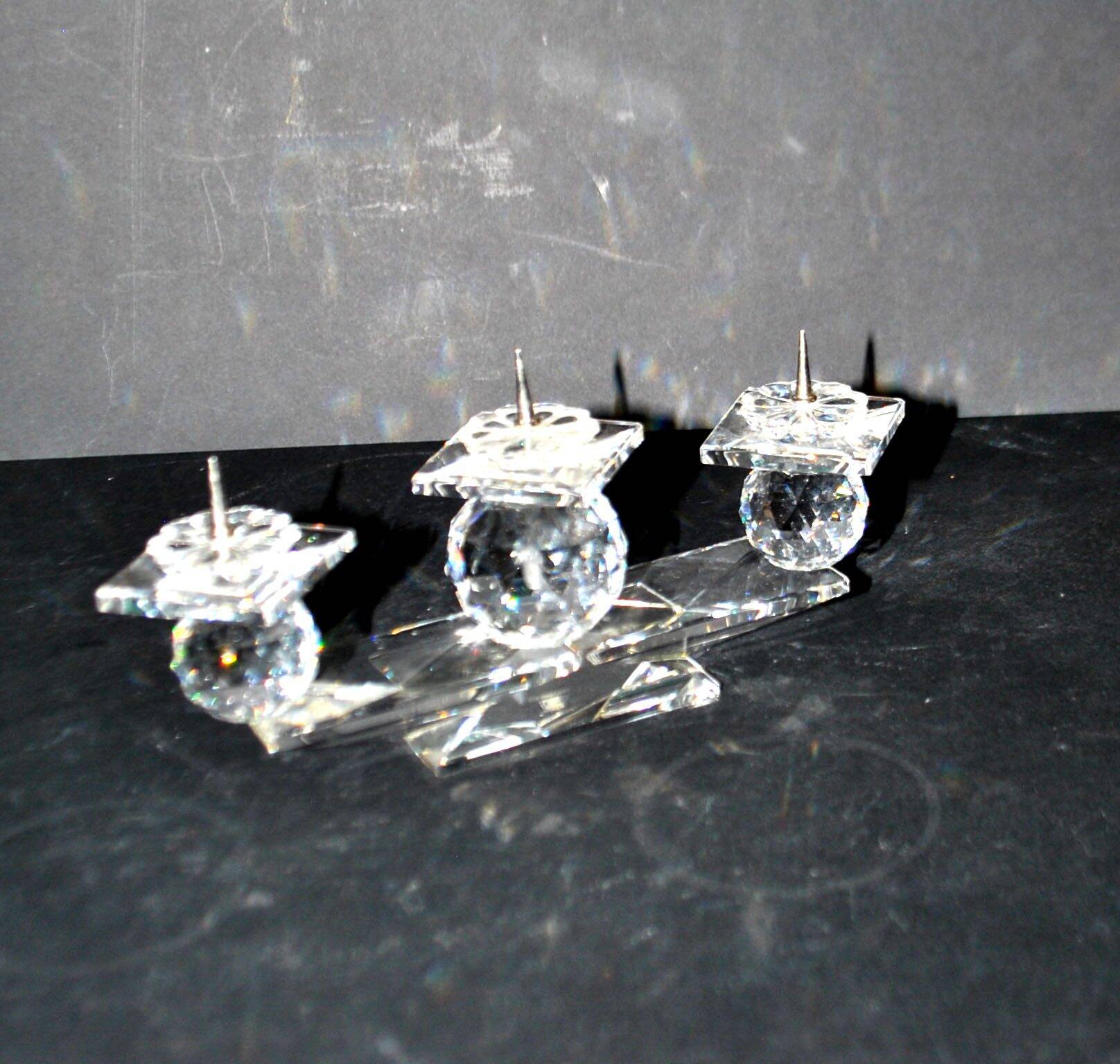 Swarovski candlestick in cut crystal signed sc swarovski design 1980