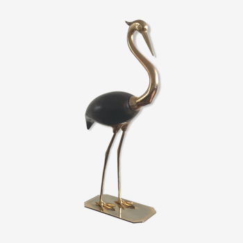 Large heron wood and brass vintage height 55 cm