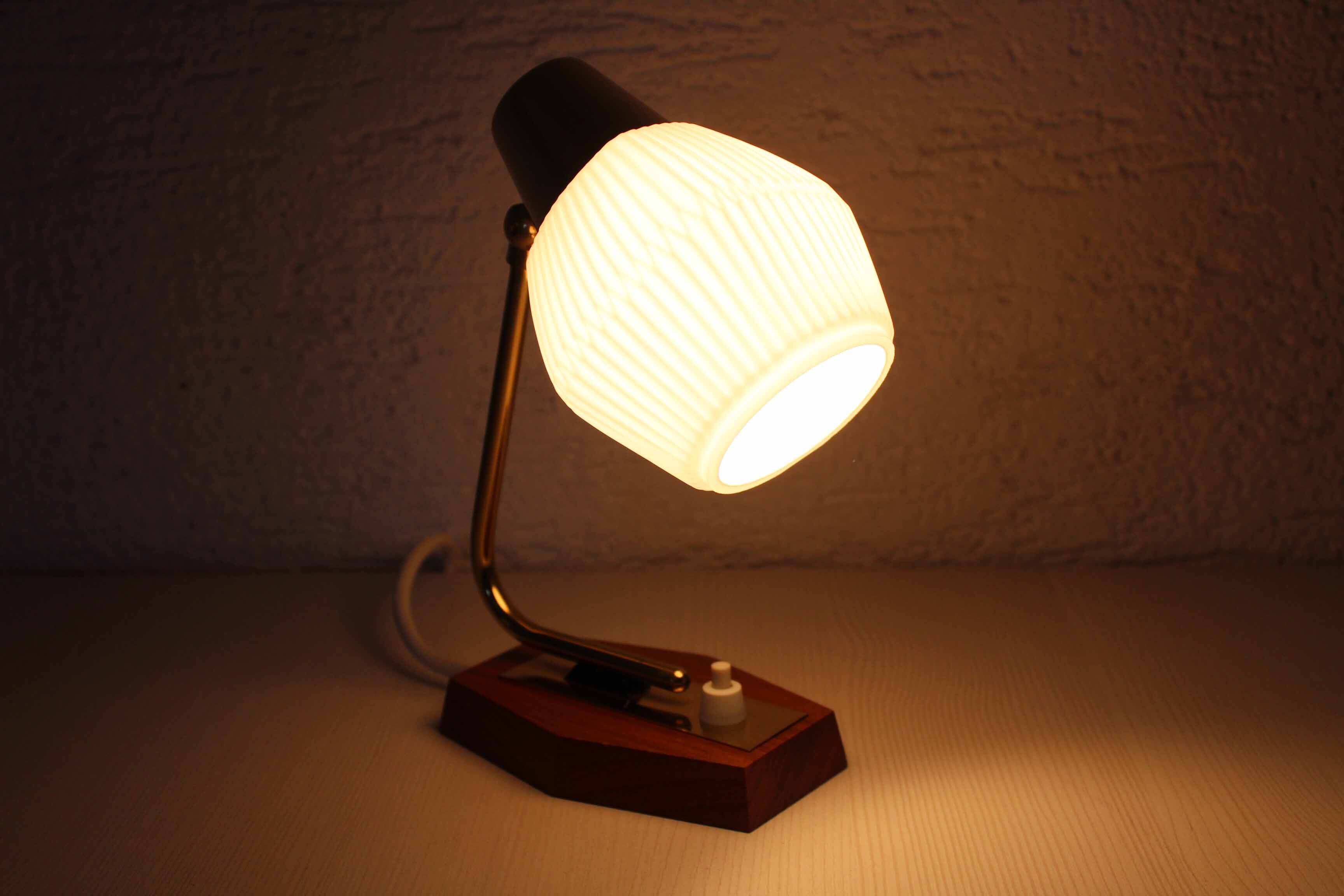 Teak and brass bedside or table lamp