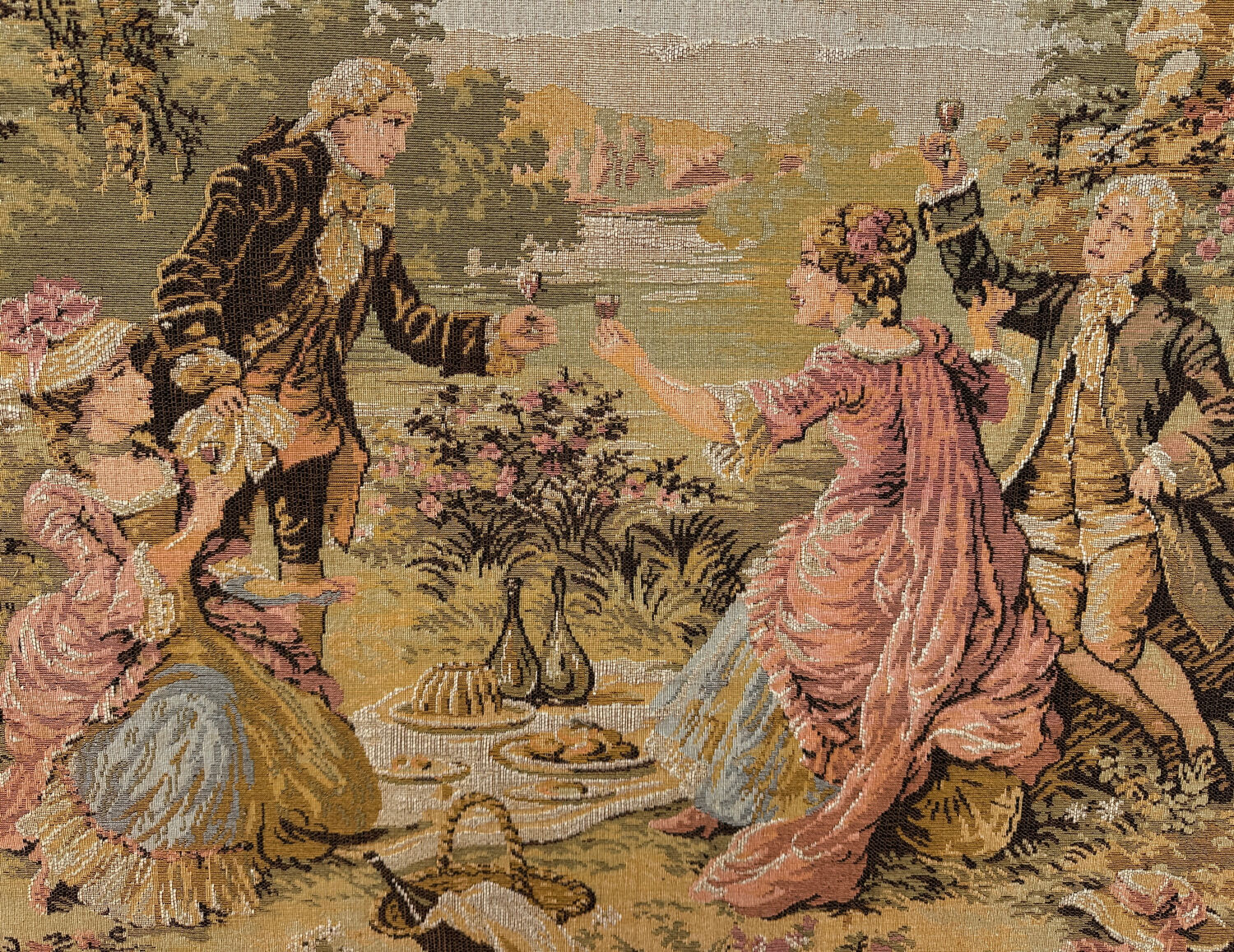 Large antique tapestry "country breakfast"