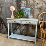 Drawer console raw wood & gray green
