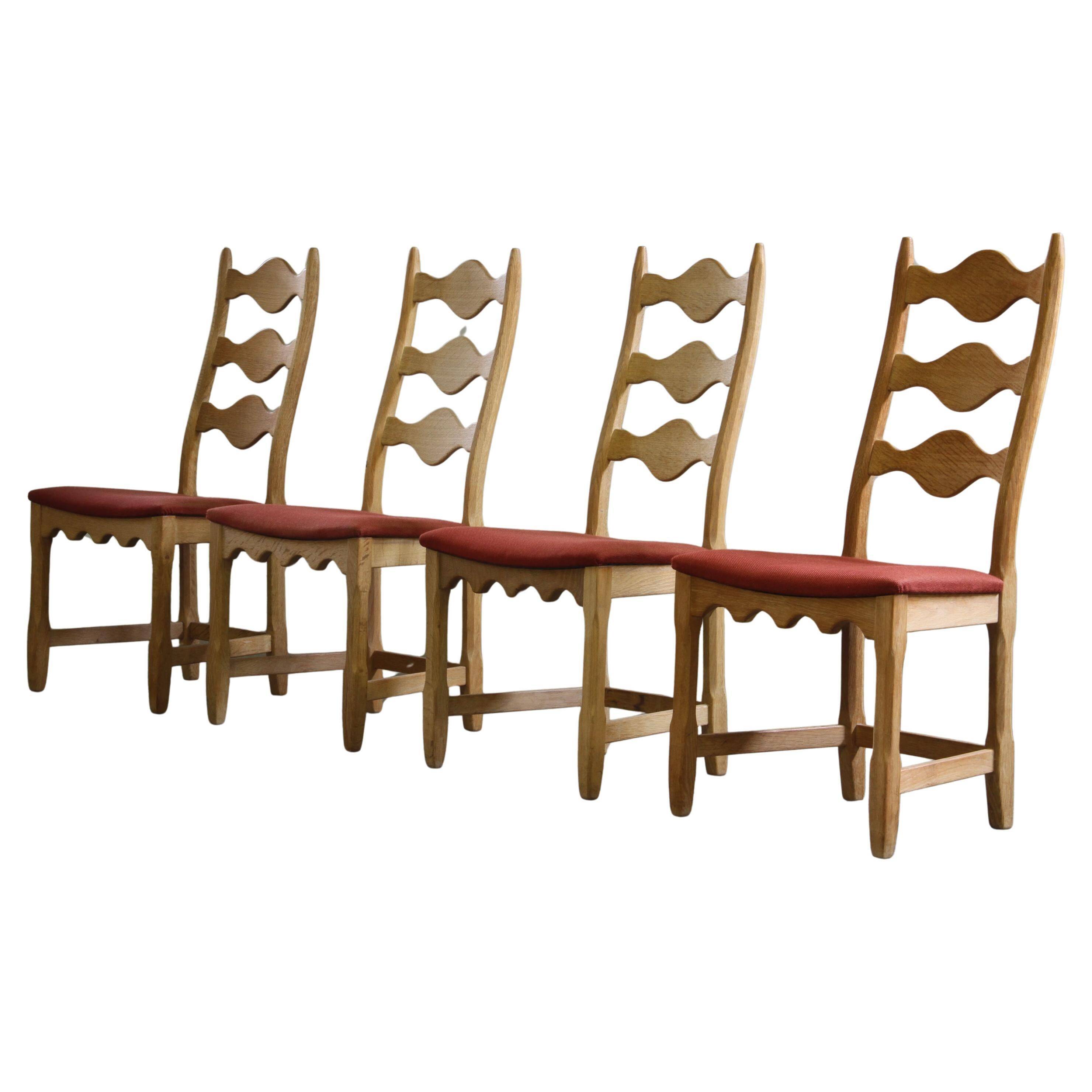 Vintage 1960s Danish Brutalist Ladderback Light Oak Chairs style of Kjærnulf