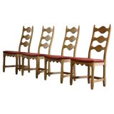 Vintage 1960s Danish Brutalist Ladderback Light Oak Chairs style of Kjærnulf