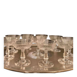 Baccarat, set of 10 engraved crystal champagne glasses from 1900.