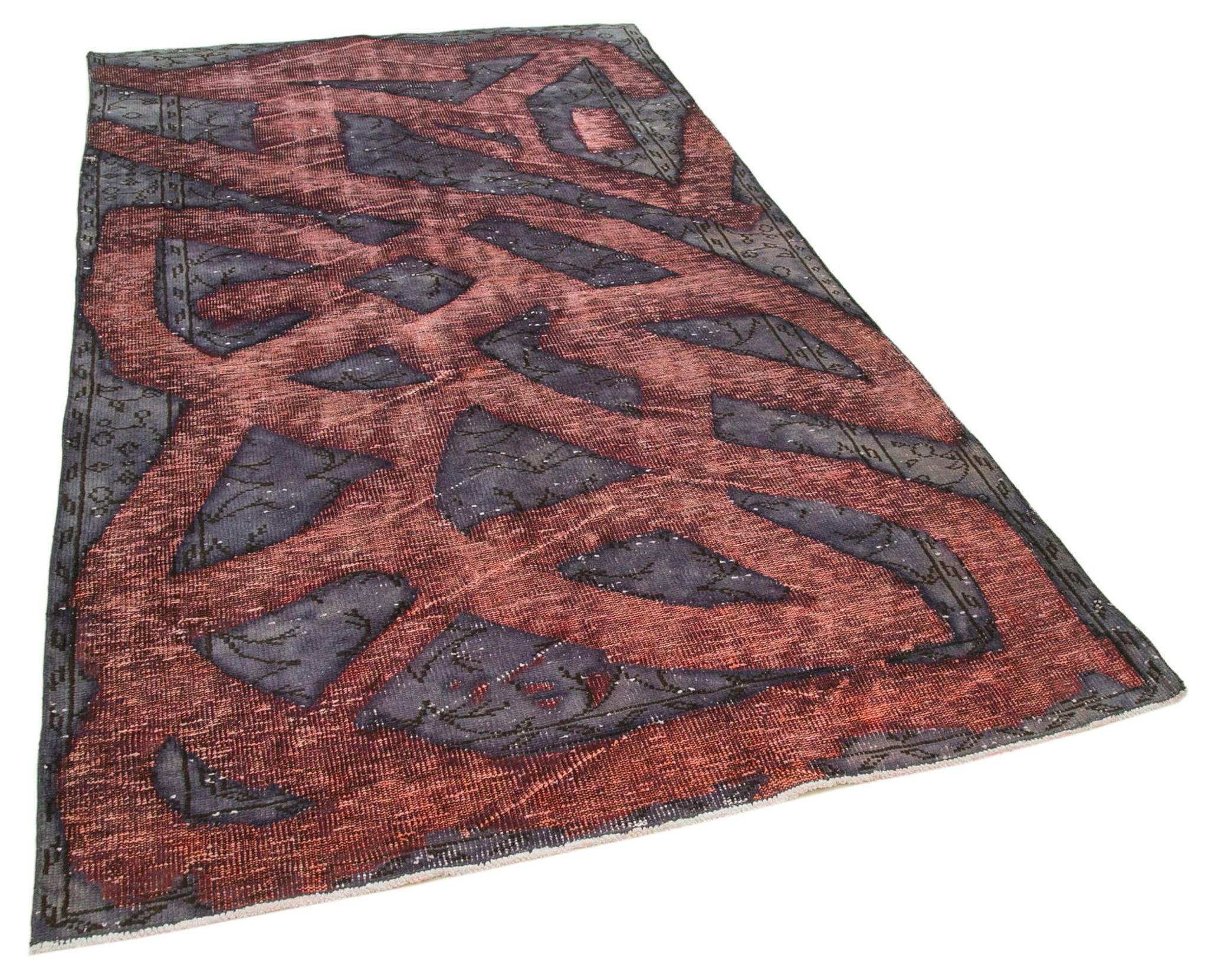 Hand-knotted hi-low pile oriental 1980s 157 cm x 264 cm purple carpet