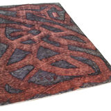 Hand-knotted hi-low pile oriental 1980s 157 cm x 264 cm purple carpet