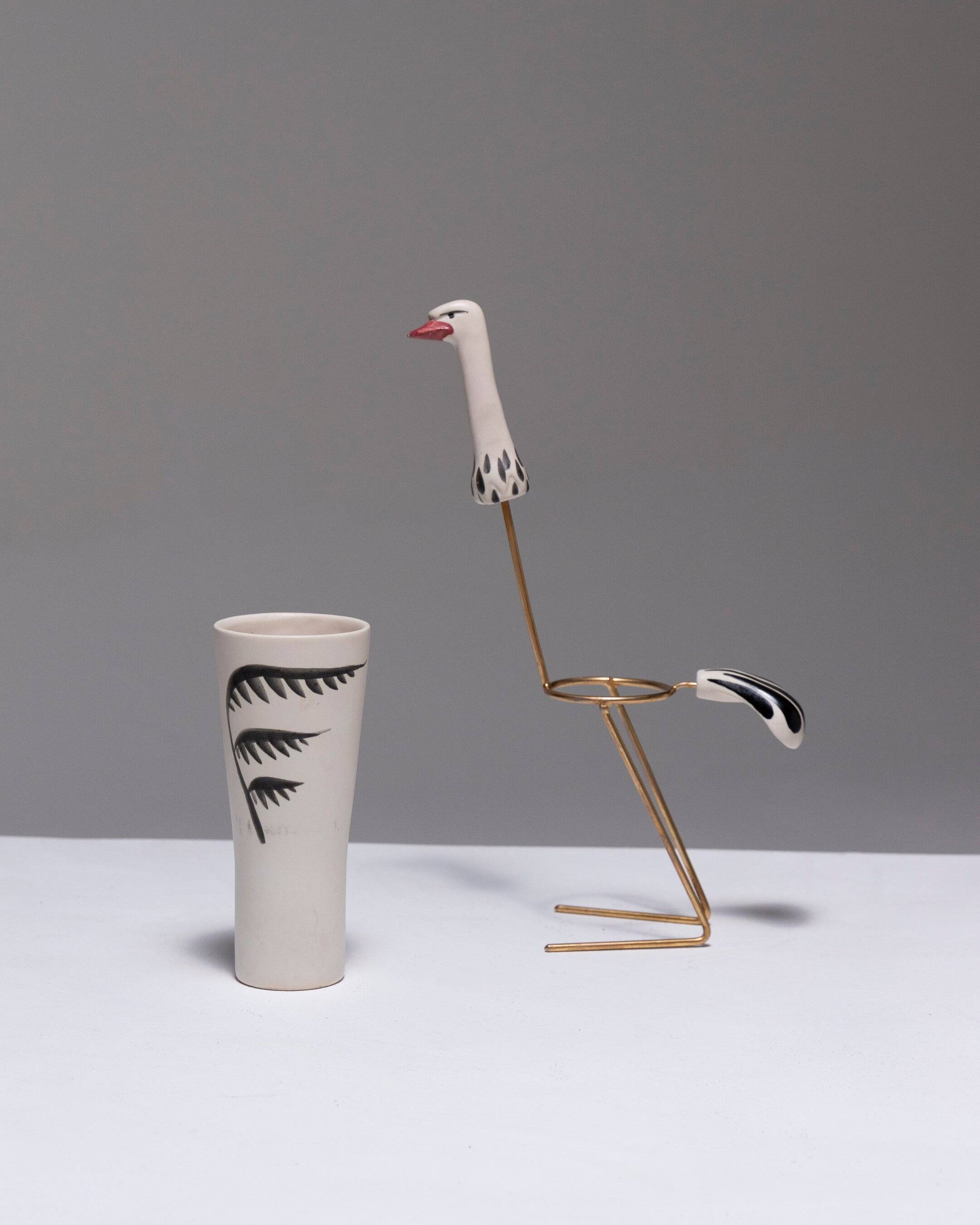 High ostrich earthenware mug, 1960s