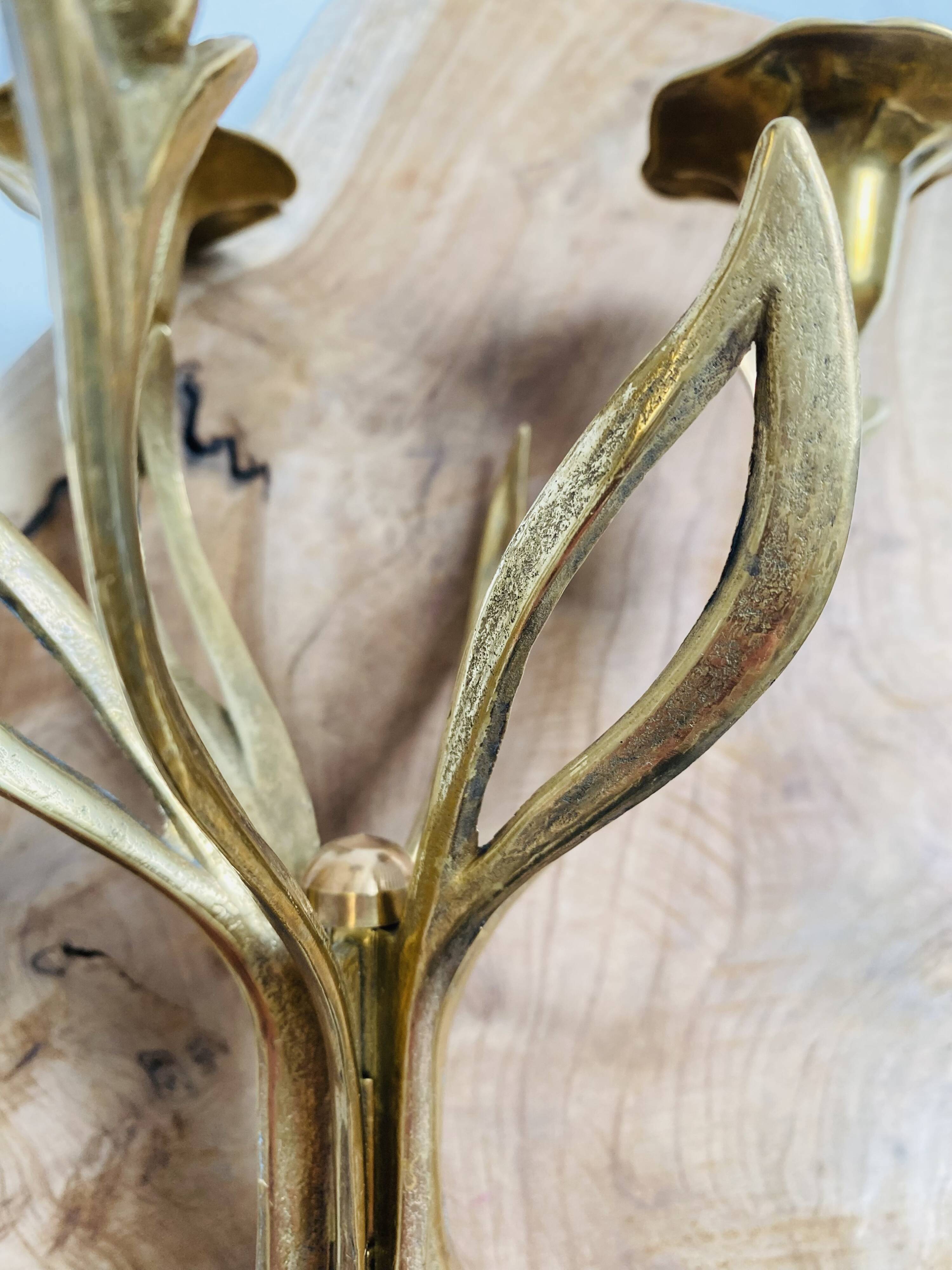 3-armed candlestick, brass flower bouquet