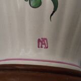 Pretty French vintage hand-painted ceramic floral lamp base on wooden plinth.