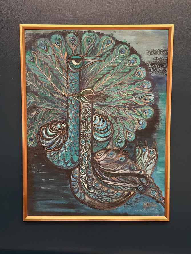 Original X Large European Oil On Canvas – “Peacocks” By Covey/Givell – Dated 1974 – Vintage & Framed