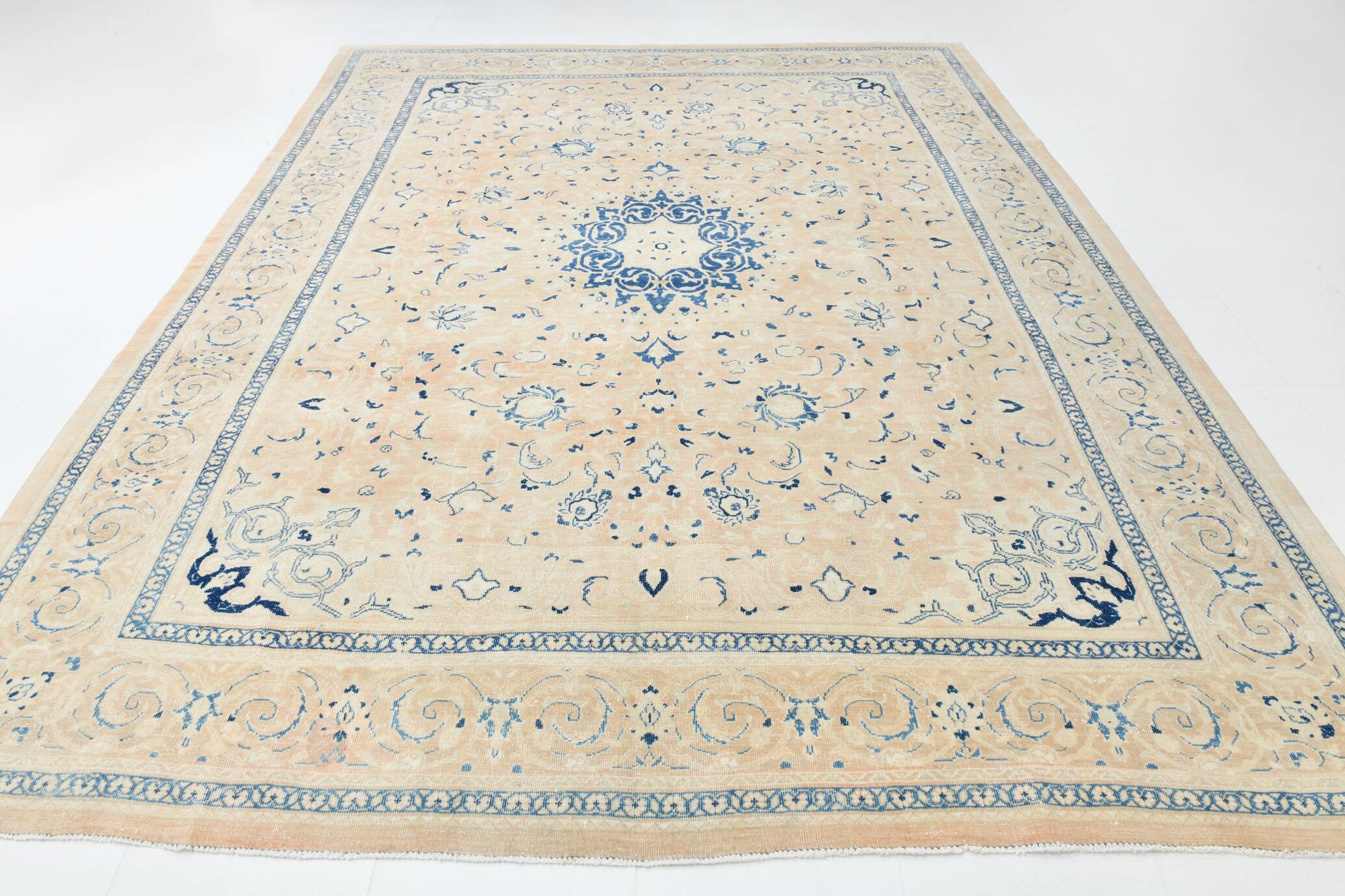 Grand Tapis Persan Ancien – Motifs Médaillon, Laine Nouée Main, 289x376 Cm
