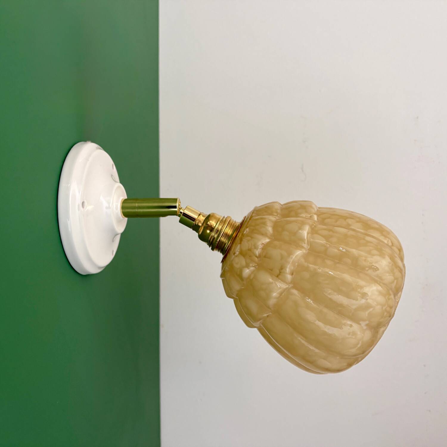 Vintage glass globe wall light in yellow from Clichy.