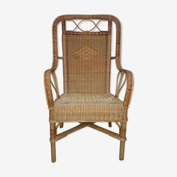 Fauteuil rotin bambou vintage 1960