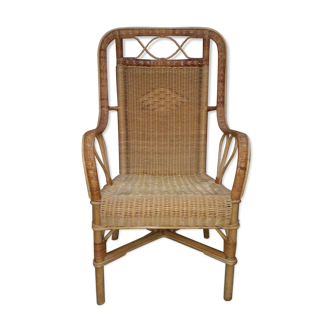 Fauteuil rotin bambou vintage 1960