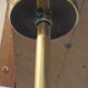 Italian hanging lamp in brass opaline and teak from the 70s