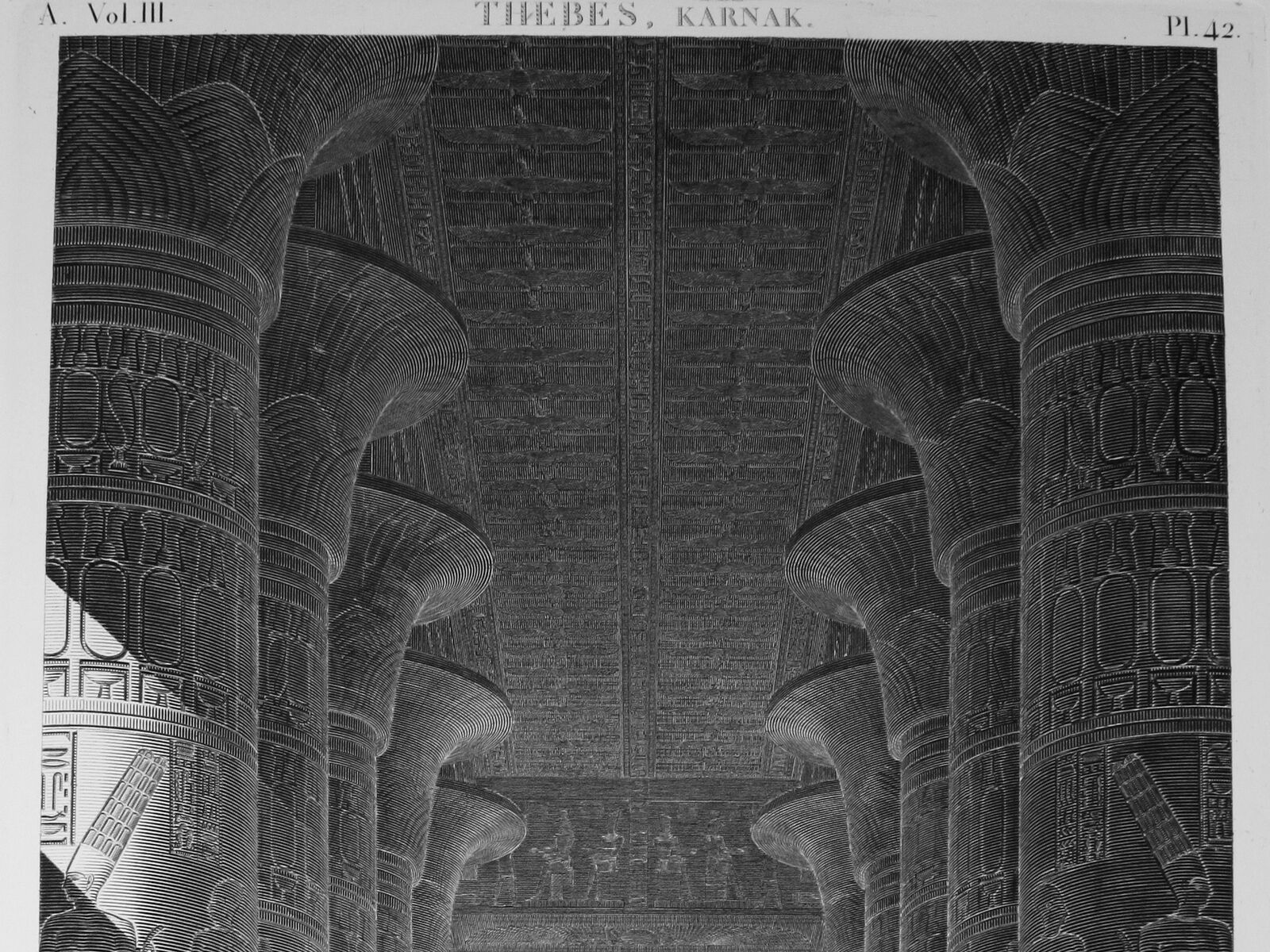 Gravure originale. Temple de Karnak à Thèbes vers 1800. Chalcographie du Louvre - Egypte