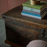 18th-century Scandinavian popular art oak chest with carved panels, dated 1764.