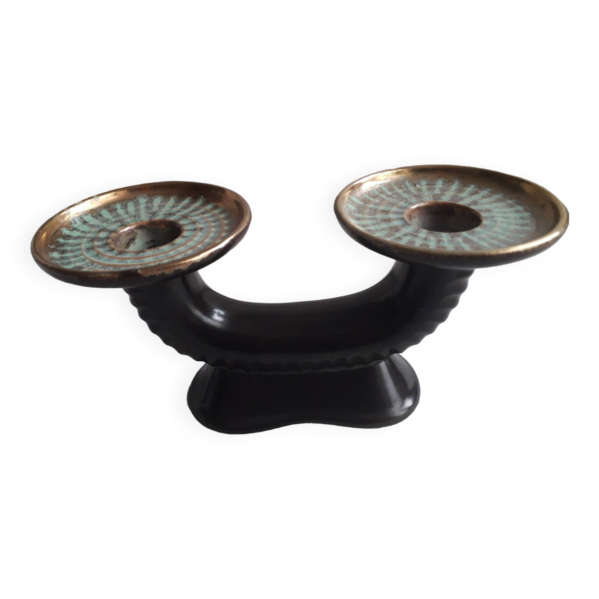 Vintage candle holder with 2 branches in Vallauris ceramic