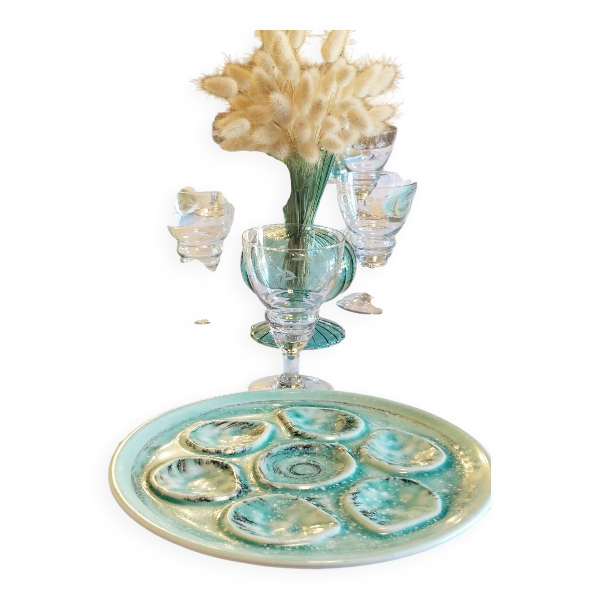 Set of 6 handmade concrete oyster plates