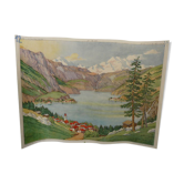 Affiche scolaire collection Rossignol années 50, N° 33 et 34 le lac et la côte à falaise