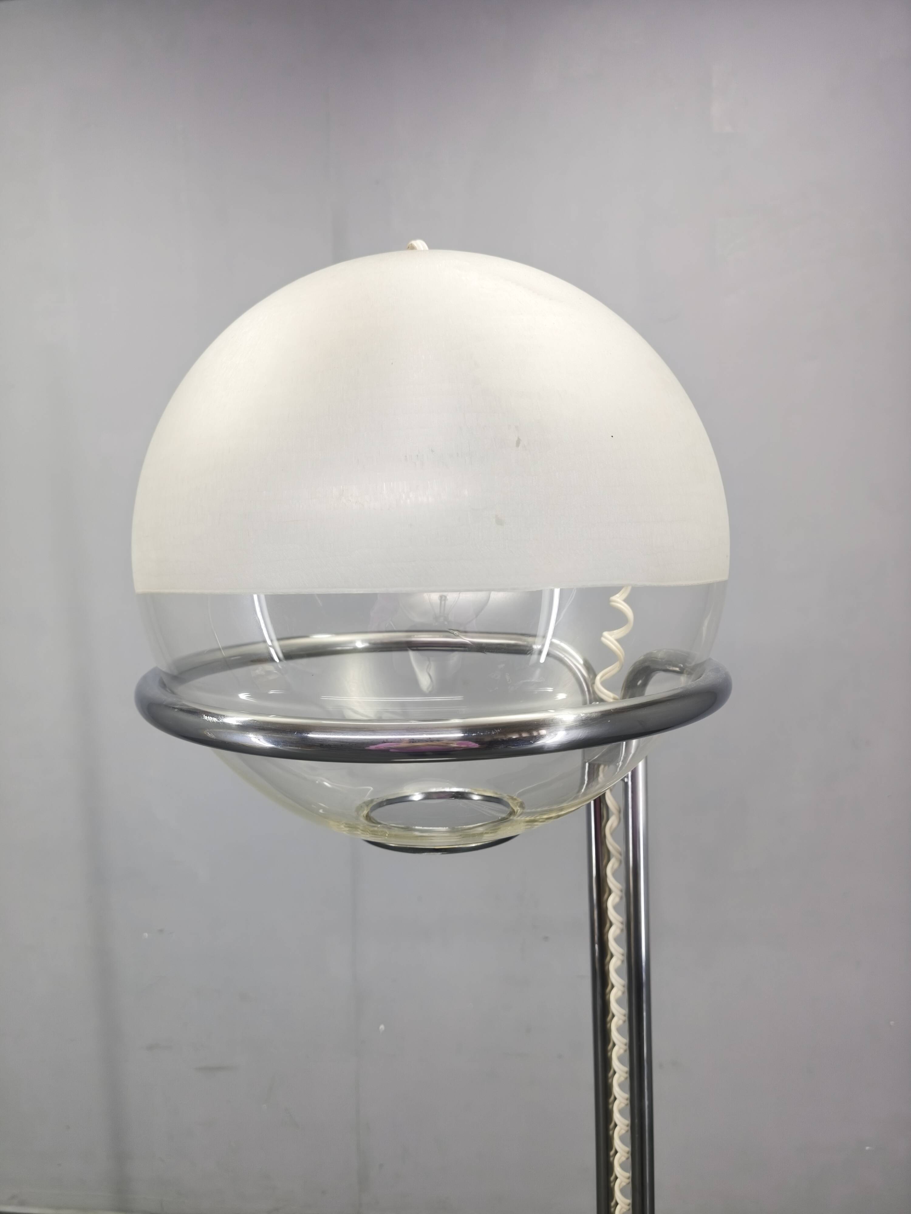 Italian Chrome Floor Lamp Glass Globe, Lenci Style, 1970s