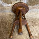 Antique Painter's Stool with Screw, Dark Wood, Turned Tripod Legs, Wine Colour
