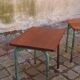 Pair of 1960s tables in tubular metal and solid teak