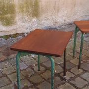 Pair of 1960s tables in tubular metal and solid teak