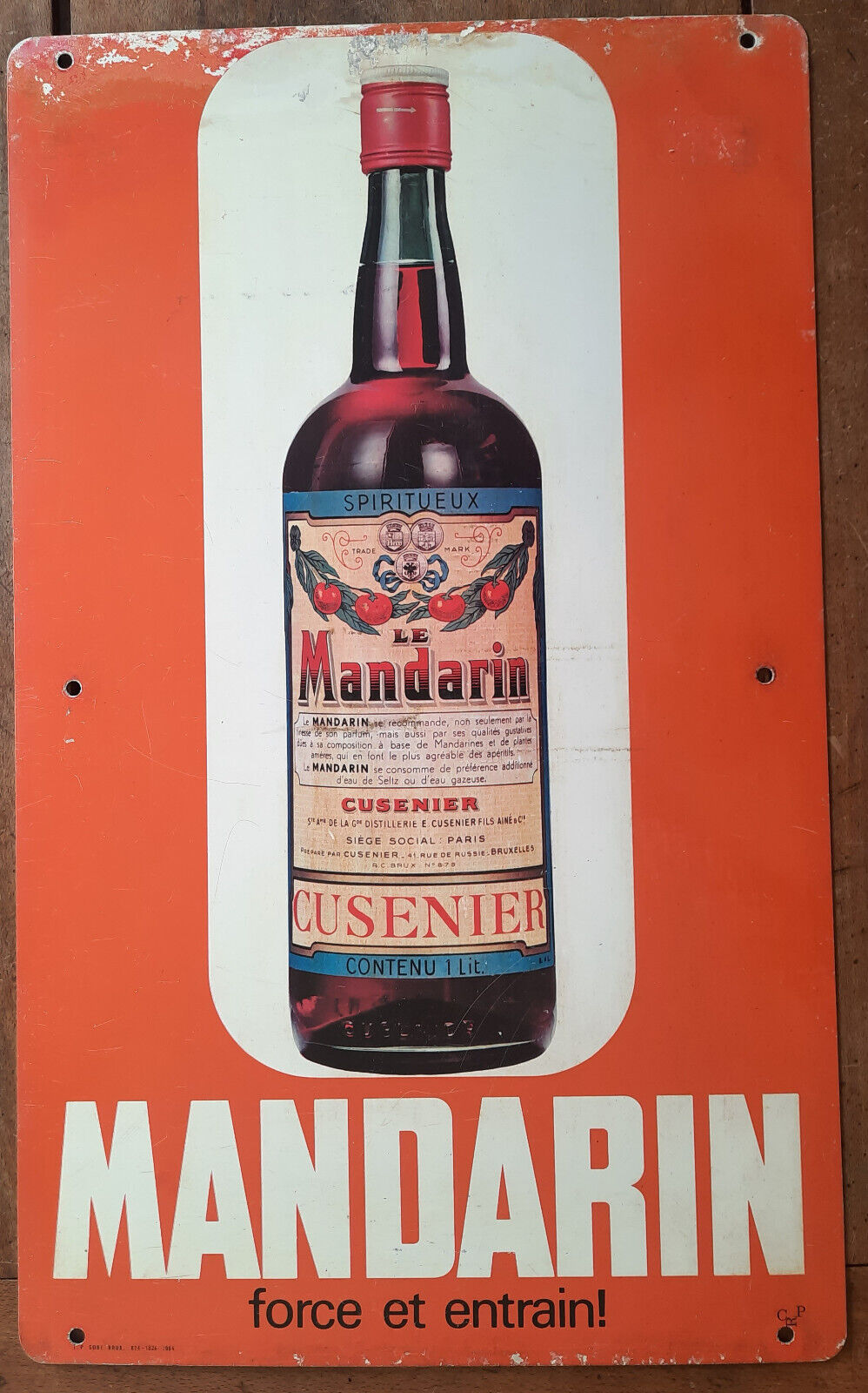 Ancienne plaque en tôle "Mandarin force et entrain" 40x66 1964