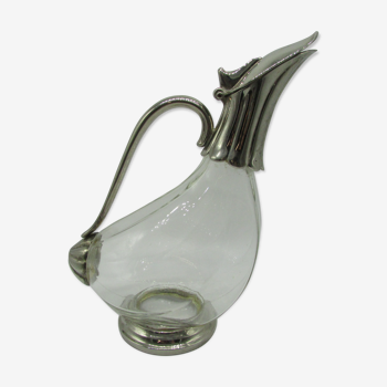 Carafe à décanter verre et métal argenté forme canard