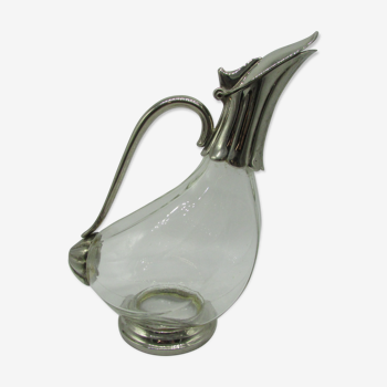 Decanter carafe glass and silver metal duck shape