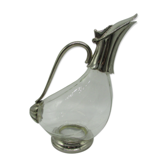 Carafe à décanter verre et métal argenté forme canard
