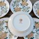 6 soup plates with orange and green flowers, Sologne porcelain, vintage
