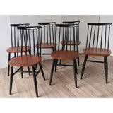 Series of 6 vintage wooden chairs circa 1960