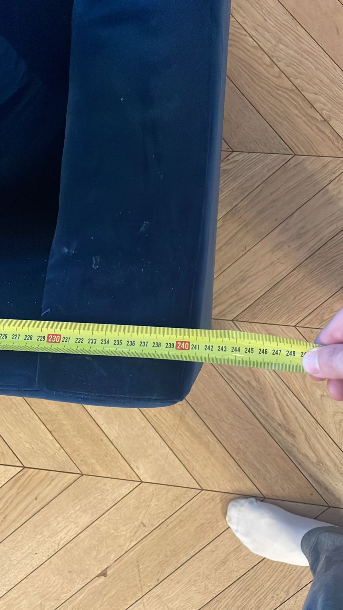 Navy blue velvet sofa