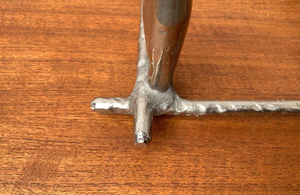 Brutalist sculptural cast aluminium candlestick Danish