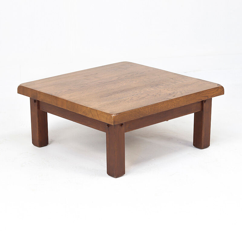 Vintage Rustic Brutalist Mid-Century Coffee Table from Oak